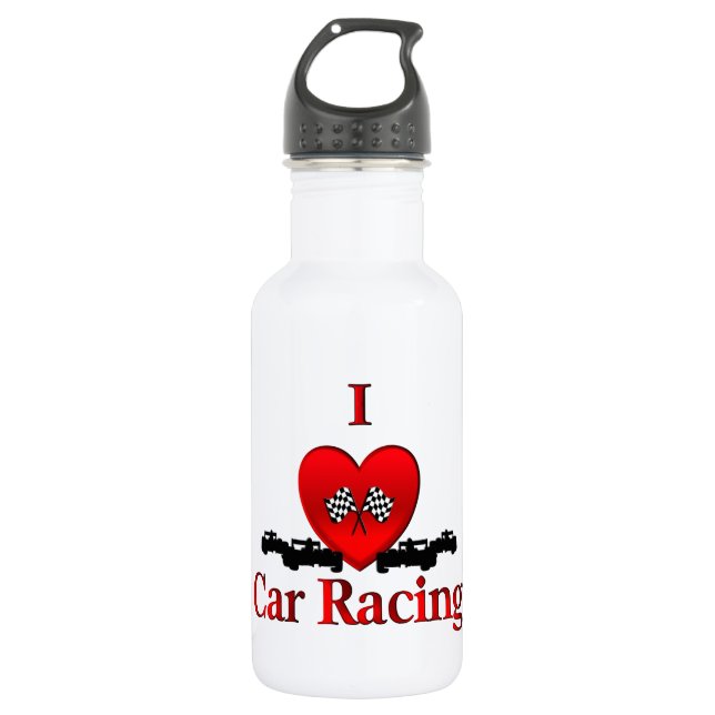I Heart Car Racing Water Bottle (Front)
