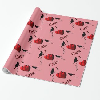 I Heart Cats Design Pink Gift Wrap