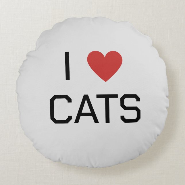 I Heart Cats Message Round Pillow (Front)