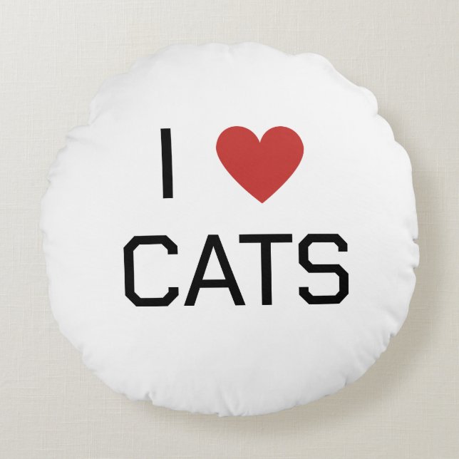 I Heart Cats Message Round Pillow (Front)