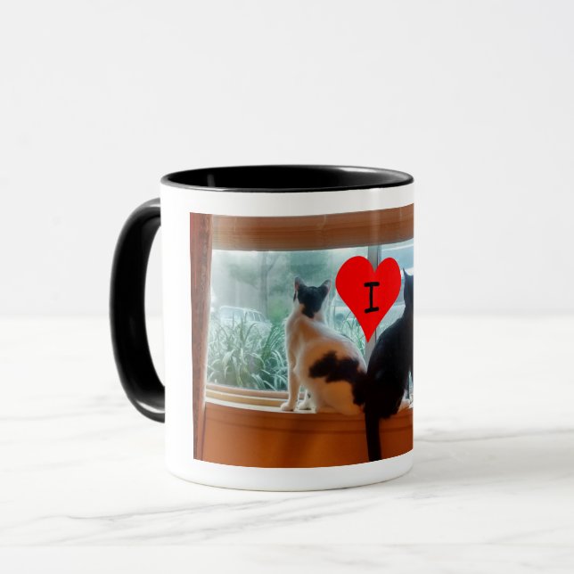 I Heart Cats, Photo of Cats on Windowsill Mug (Front Left)