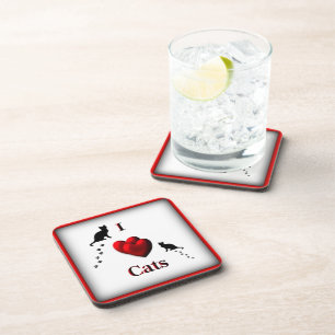 I Heart Cats Square Drink Coaster