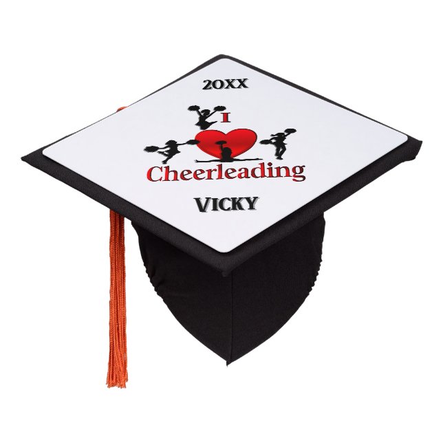 I Heart Cheerleading Graduation Cap Topper (Angled)