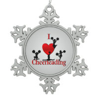 I Heart Cheerleading Pewter Snowflake Ornament