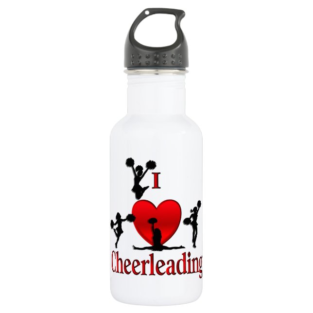 I Heart Cheerleading Water Bottle (Front)