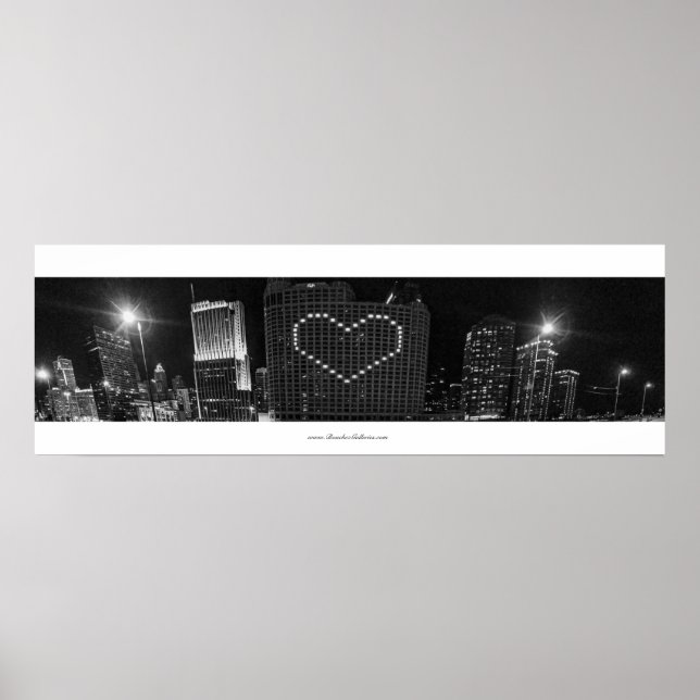 I heart Chicago Skyline in Black and White Poster (Front)