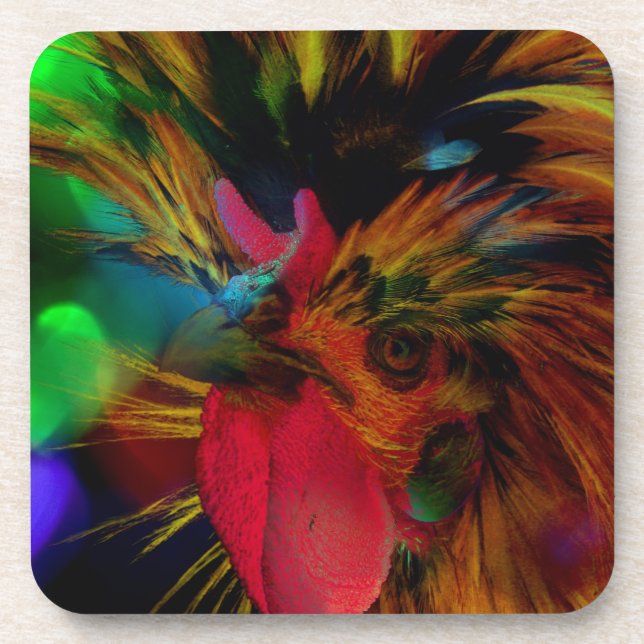 I Heart Chickens, Polish Rooster and Heart Bokeh Beverage Coaster (Front)