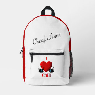 I Heart Chili Personal Name  Printed Backpack