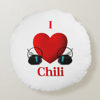 I Heart Chili Pots with Blue Ribbons Round Pillow