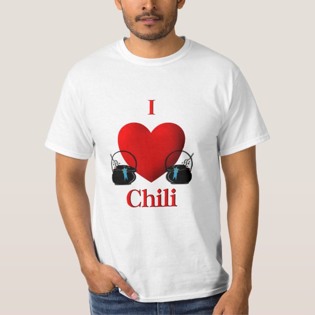 I Heart Chili Pots with Blue Ribbons T-Shirt (Front)