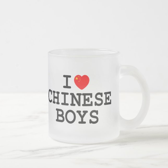 I Heart Chinese Boys Frosted Glass Coffee Mug (Right)