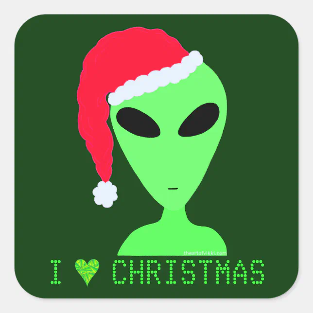 I Heart Christmas Alien In A Santa Hat Fun Decal Square Sticker | Zazzle