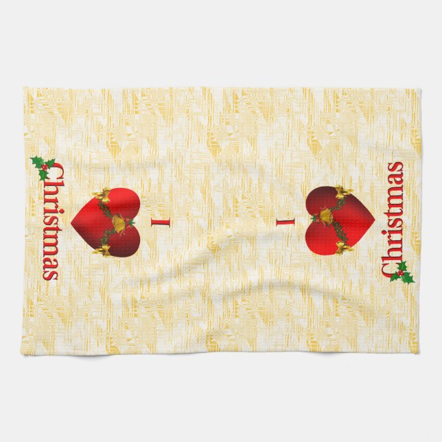 I Heart Christmas Golden Kitchen Towels (Horizontal)