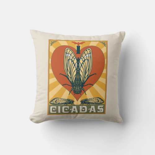I Heart Cicadas Throw Pillow