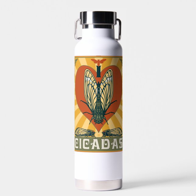 I Heart Cicadas Water Bottle (Front)
