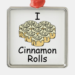 I Heart Cinnamon Rolls Sweet Love Buns Cartoon Metal Ornament