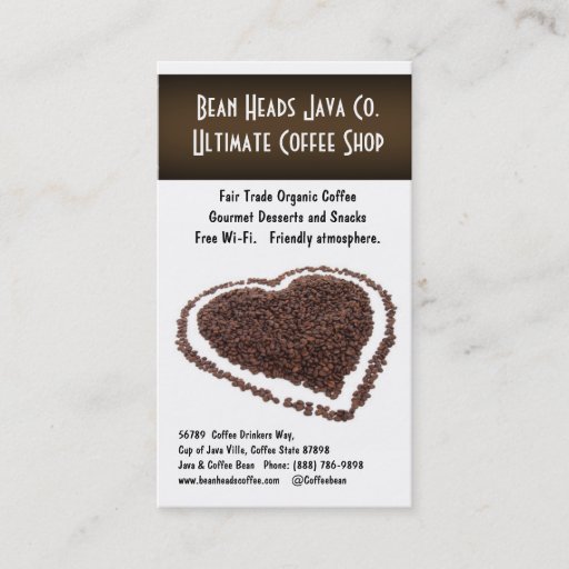 Customizable I Heart Coffee!  Heart Shaped Coffee Beans Business Card Template