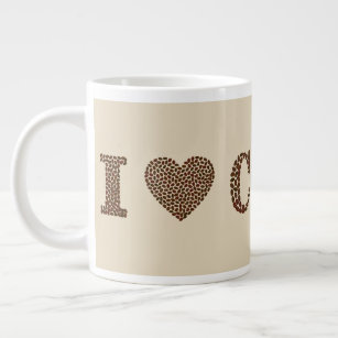 I Heart Coffee Spelled by Coffee Beans Beige Giant Coffee Mug