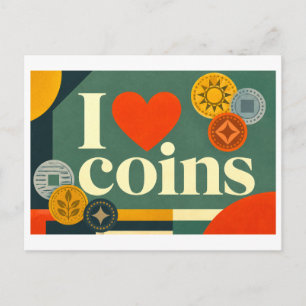 "I [Heart] Coins" Postcard