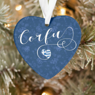 I Heart Corfu, Greek Flag, Kerkyra Ornament