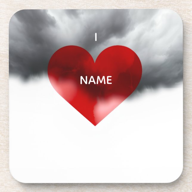 I Heart Custom Name Beverage Coaster (Front)