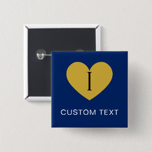 I Heart CUSTOM TEXT Stylish Navy Button