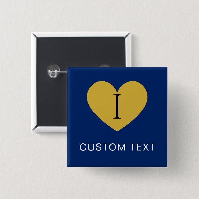 I Heart CUSTOM TEXT Stylish Navy Button (Front & Back)
