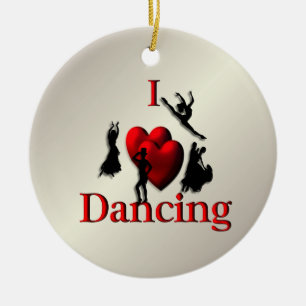 I Heart Dancing Gold Ceramic Ornament