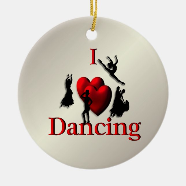 I Heart Dancing Gold Ceramic Ornament (Front)