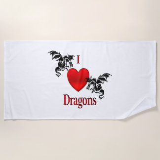 I Heart Dragons Beach Towel