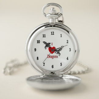 I Heart Dragons Black Numbers Pocket Watch