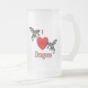 I Heart Dragons Frosted Glass Beer Mug