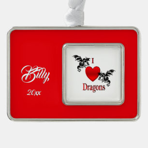 I Heart Dragons Name and Date  Christmas Ornament