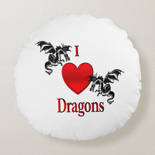 I Heart Dragons Round Pillow (Front)