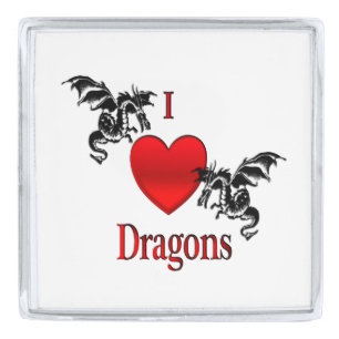I Heart Dragons Silver Finish Lapel Pin