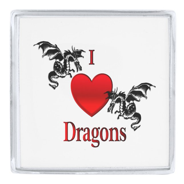 I Heart Dragons Silver Finish Lapel Pin (Front)