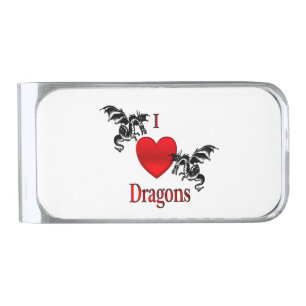I Heart Dragons Silver Finish Money Clip