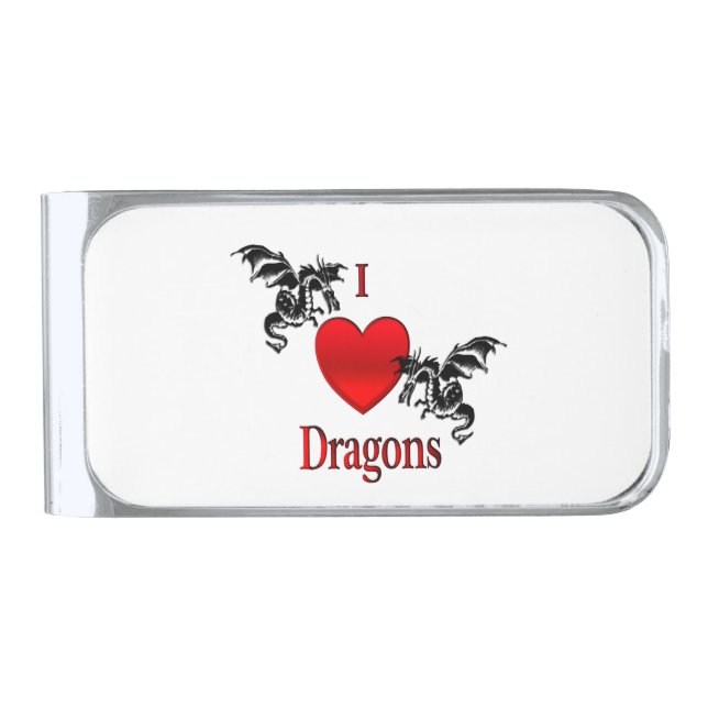 I Heart Dragons Silver Finish Money Clip (Front)