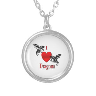 I Heart Dragons Silver Plated Necklace