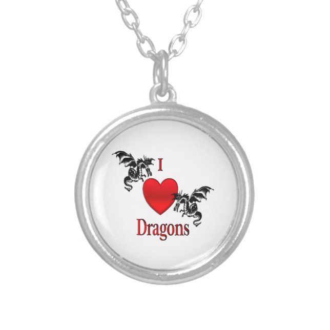 I Heart Dragons Silver Plated Necklace (Front)
