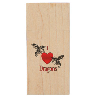 I Heart Dragons Wood Flash Drive