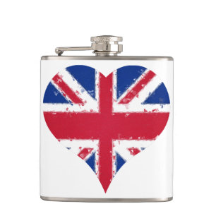 I Heart England British Flag Union Jack Flask