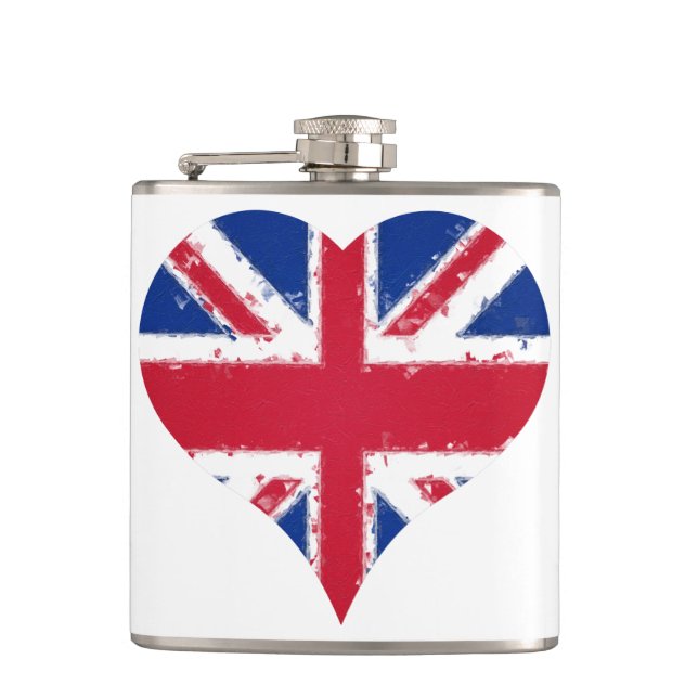 I Heart England British Flag Union Jack Flask (Front)