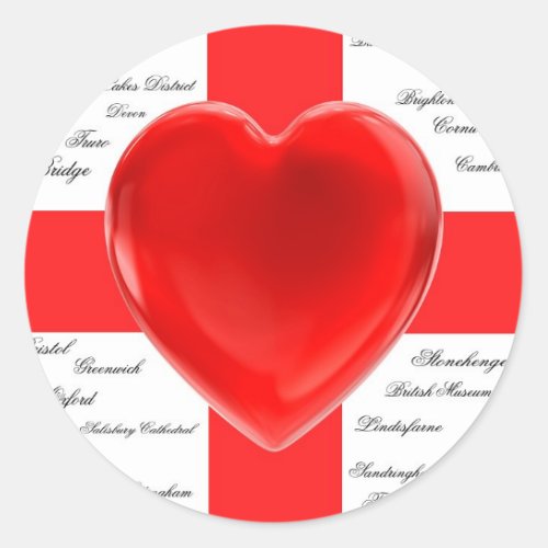 I Heart England Flag of St George Patriotic Classic Round Sticker