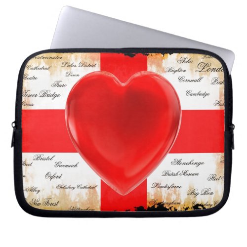 I Heart England Flag of St George Patriotic Laptop Sleeve