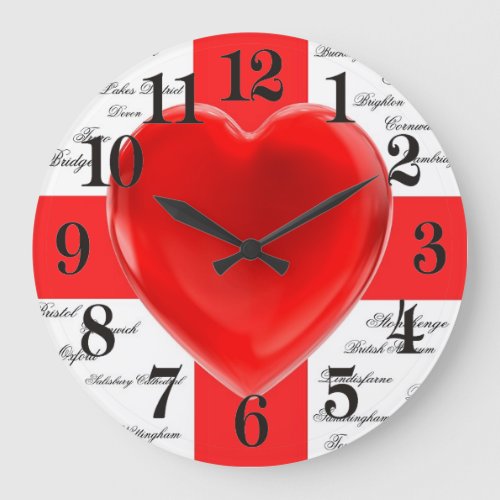 I Heart England Flag of St George Patriotic Large Clock