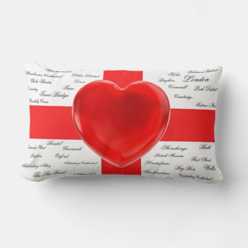 I Heart England Flag of St George Patriotic Lumbar Pillow