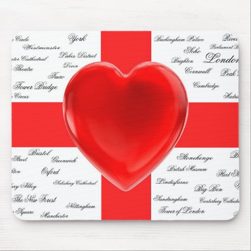 I Heart England Flag of St George Patriotic Mouse Pad