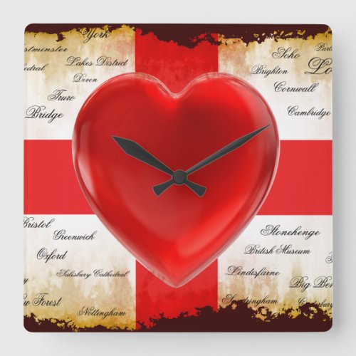 I Heart England Flag of St George Patriotic Square Wall Clock