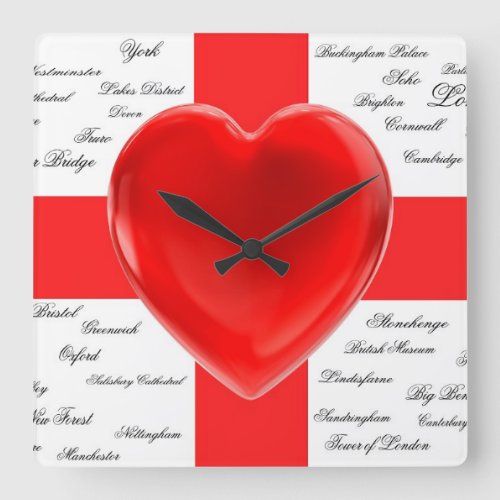 I Heart England Flag of St George Patriotic Square Wall Clock